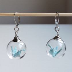 Earrings Crane in glassball -waterblue