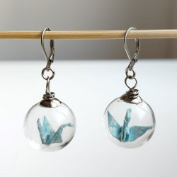 Earrings Crane in glassball -waterblue