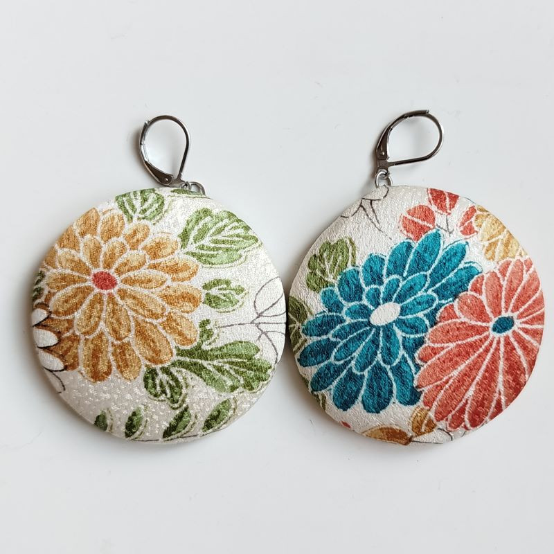 Covered button earrings- Big Chrysanthenum