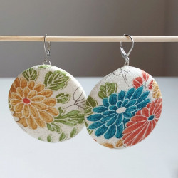 Covered button earrings- Big Chrysanthenum