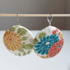 Covered button earrings- Big Chrysanthenum