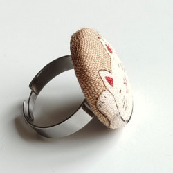 Button Ring Cat manekineko beige