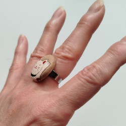 Button Ring Cat manekineko beige