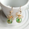 Cherry and metal flower earrings-green