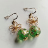 Cherry and metal flower earrings-green