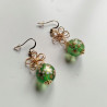 Cherry and metal flower earrings-green