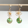 Cherry and metal flower earrings-green