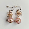 Cherry and metal flower earrings- pink