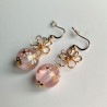 Cherry and metal flower earrings- pink