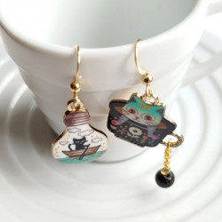 Earrings Cat enamel -black