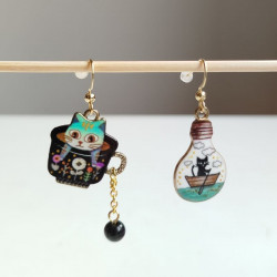 Earrings Cat enamel -black