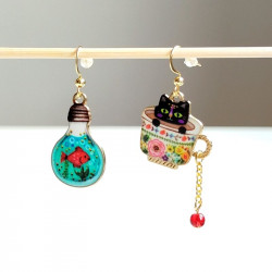 Earrings Cat enamel -red