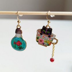 Earrings Cat enamel -red