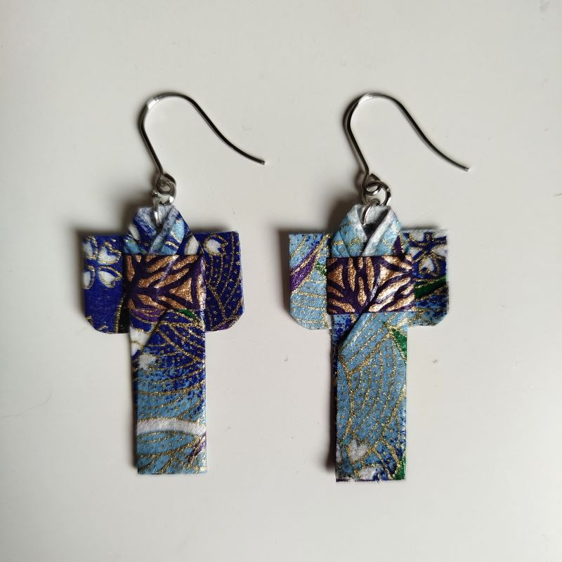 Earrings origami Kimono Navy