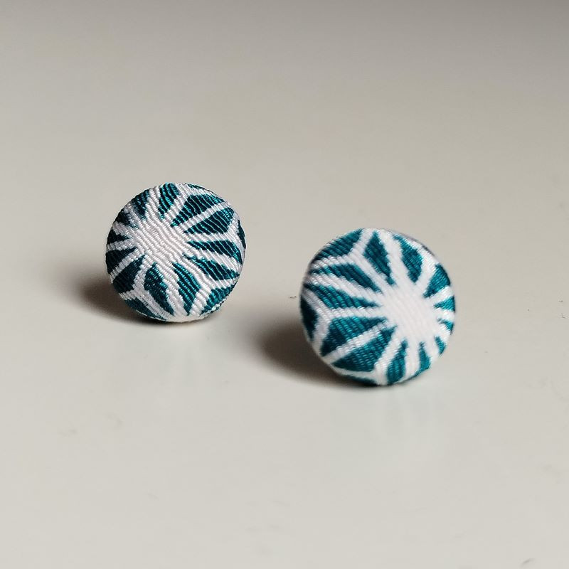 Covered button earrings -bluegreen