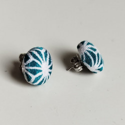 Covered button earrings -bluegreen