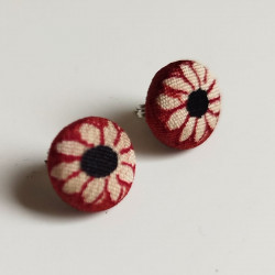 Covered button earrings -silk bordeaux