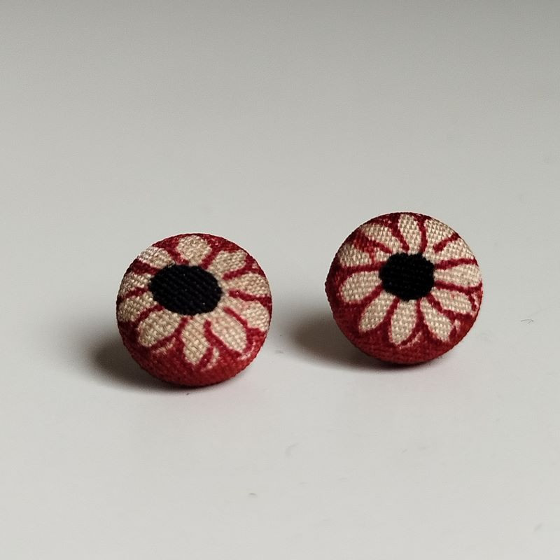 Covered button earrings -silk bordeaux