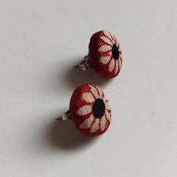 Covered button earrings -silk bordeaux