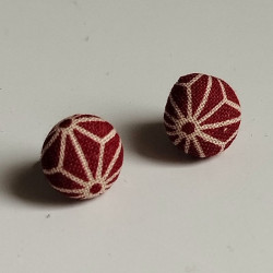 Covered button earrings -Asanoha bordeaux