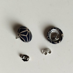 Covered button earrings -Asanoha navy