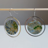 Ring circle earrings with washi paper -lightblue