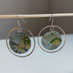 Ring circle earrings with washi paper -lightblue