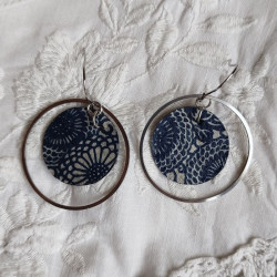 Ring circle earrings with washi paper -chrysanthenum