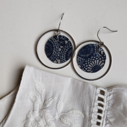 Ring circle earrings with washi paper -chrysanthenum