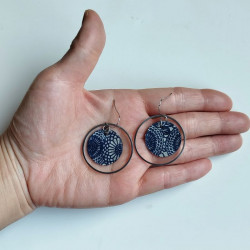 Ring circle earrings with washi paper -chrysanthenum