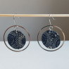 Ring circle earrings with washi paper -chrysanthenum