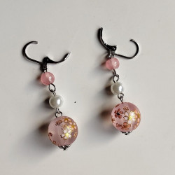 Pink cherry bead earrings- long