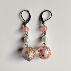 Pink cherry bead earrings- long