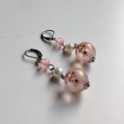 Pink cherry bead earrings- long