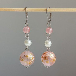 Pink cherry bead earrings- long