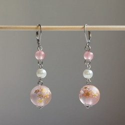 Pink cherry bead earrings- long