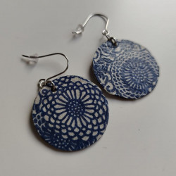 Paper earrings Round Crysanthenum-Indigo