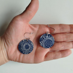 Paper earrings Round Crysanthenum-Indigo