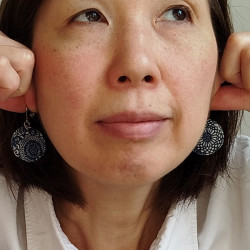 Paper earrings Round Crysanthenum-Indigo