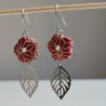 Plum flower earring with Leaf