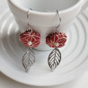 Plum flower earring with Leaf