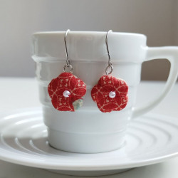 Plum flower earring -Red