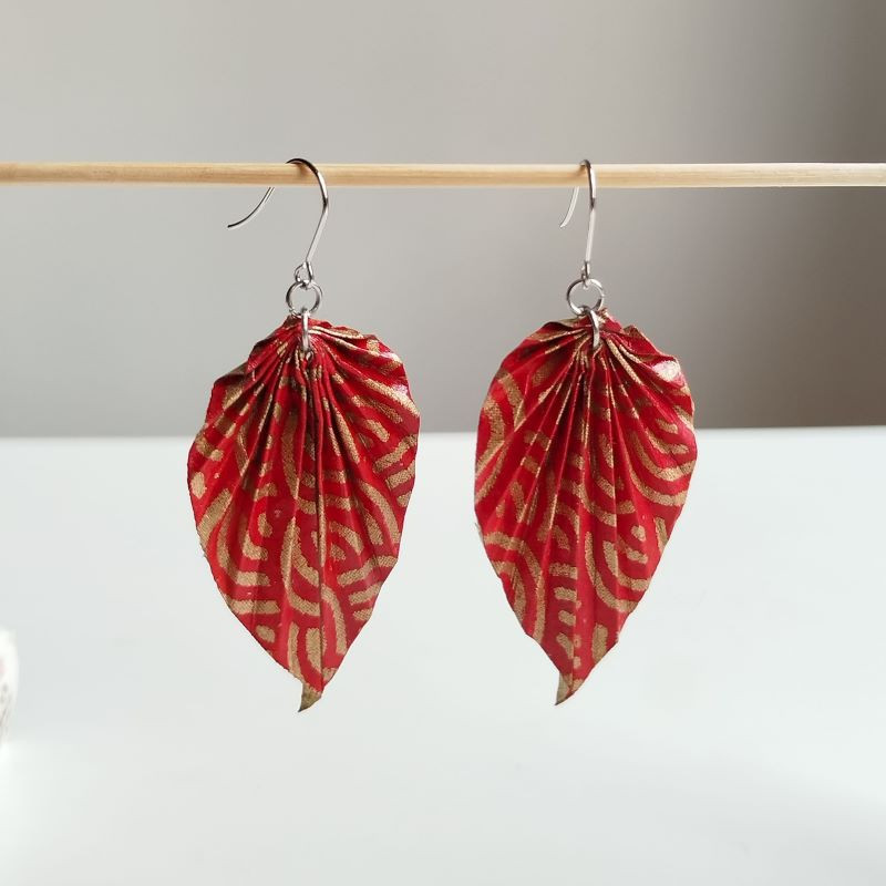 Earrings origami Leaf Seigaiha waves