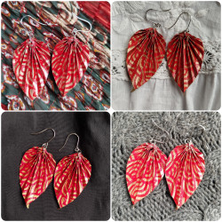 Earrings origami Leaf Seigaiha waves