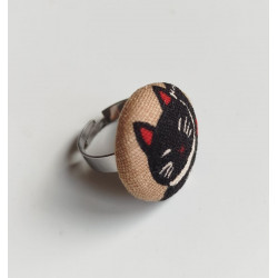 Button Ring Cat manekineko black