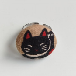 Button Ring Cat manekineko black