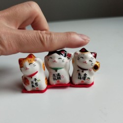 Set of 3 Ceramic Maneki Neko Lucky Cats