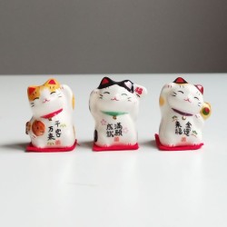 Set of 3 Ceramic Maneki Neko Lucky Cats