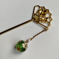 Kanzashi hair stick- fan green