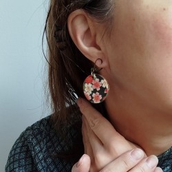 Paper earrings -cherry blossoms on black